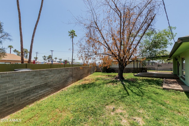 view of yard with a fenced backyard