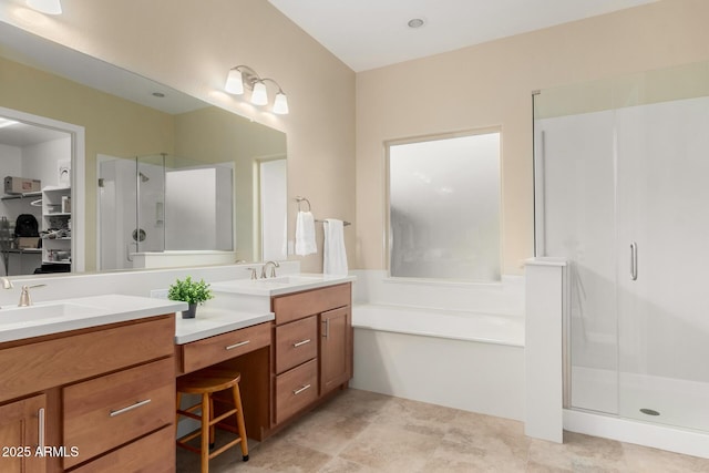 7630 E Knoll St, Mesa, AZ 85207 - full bath with double vanity, a stall shower, a sink, and a bath