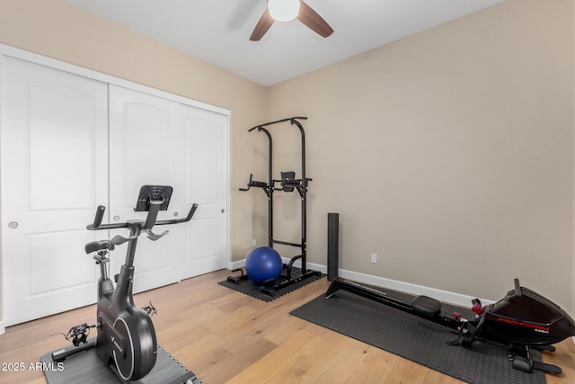 7630 E Knoll St, Mesa, AZ 85207 - exercise room featuring ceiling fan, baseboards, and wood finished floors