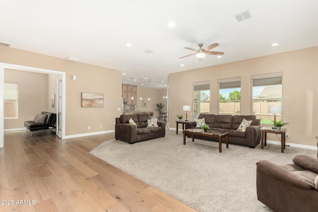 7630 E Knoll St, Mesa, AZ 85207 - living area with light wood-style floors, visible vents, baseboards, and recessed lighting