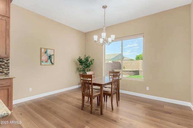 7630 E Knoll St, Mesa, AZ 85207 - dining room featuring a chandelier, light wood-type flooring, and baseboards