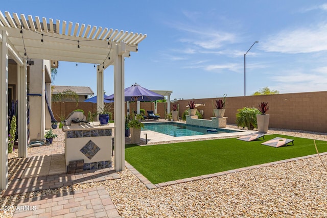 5218 N Tiller Dr, Litchfield Park, AZ 85340 - view of pool featuring a pergola, a patio, and area for grilling