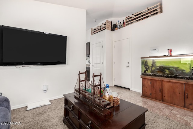 living room featuring light tile patterned flooring