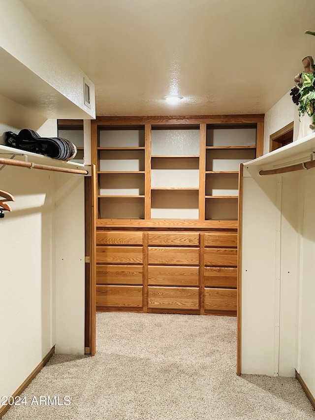 walk in closet with carpet floors