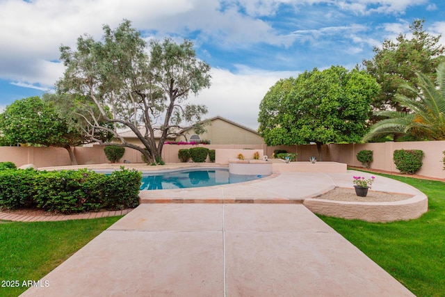 4010 N 156th Ln, Goodyear, AZ 85395 - view of pool featuring a yard, a fenced backyard, a fenced in pool, and a patio area