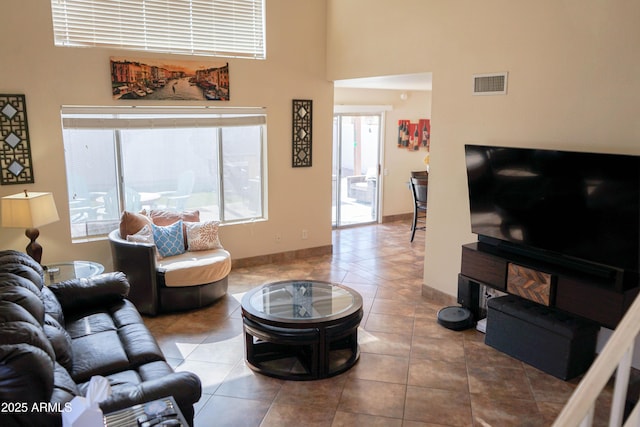 living room featuring tile patterned floors