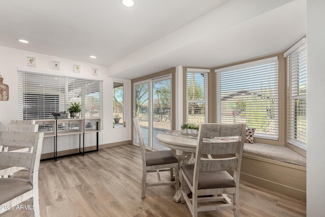 dining space featuring light hardwood / wood-style flooring