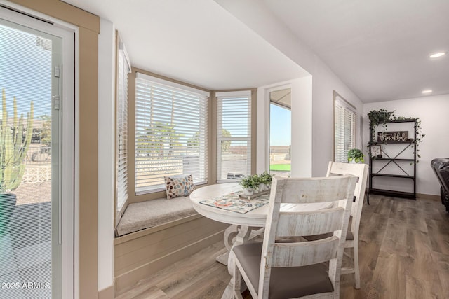 dining area with breakfast area, hardwood / wood-style floors, and a healthy amount of sunlight