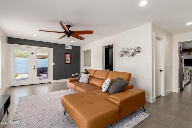 3038 E Avalon Dr, Phoenix, AZ 85016 - living area with a ceiling fan, recessed lighting, baseboards, and french doors