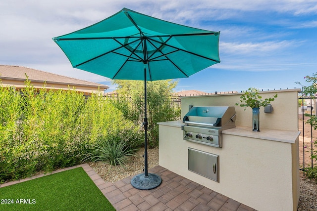 view of patio / terrace with area for grilling and an outdoor kitchen