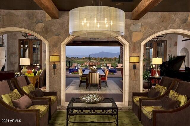 patio terrace at dusk with french doors