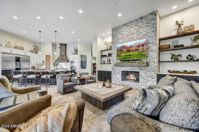 living room with a fireplace