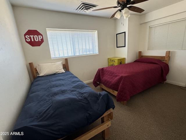 bedroom with carpet flooring and ceiling fan