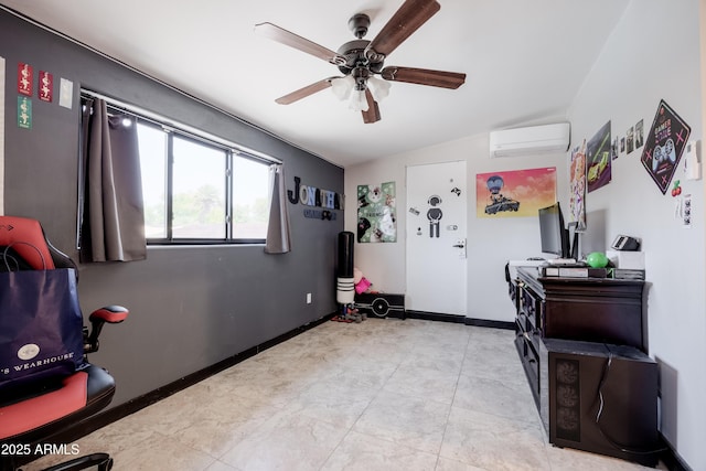 1551 E Glencove St, Mesa, AZ 85203 - foyer with an AC wall unit, ceiling fan, and lofted ceiling