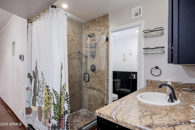 1551 E Glencove St, Mesa, AZ 85203 - bathroom featuring a stall shower, vanity, and recessed lighting
