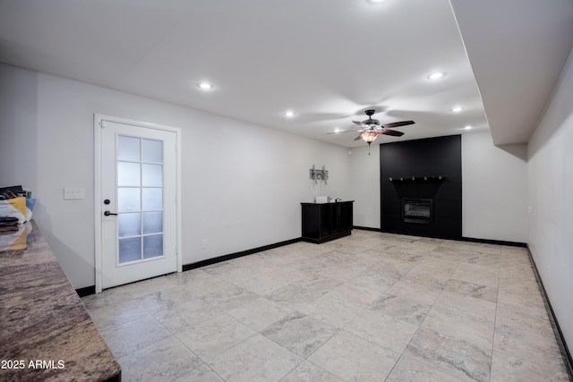 1551 E Glencove St, Mesa, AZ 85203 - unfurnished living room with a ceiling fan, recessed lighting, and a glass covered fireplace