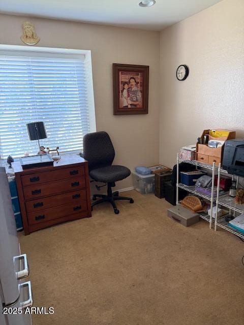 office space with light colored carpet