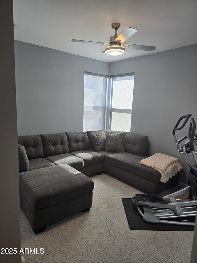 living room with ceiling fan