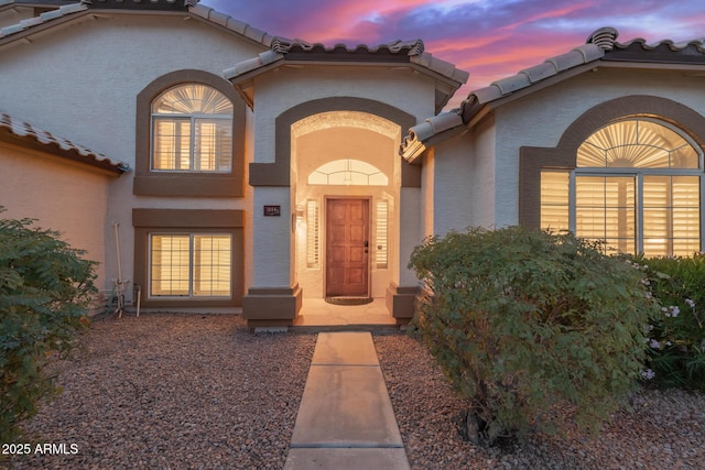 1146 W Sea Fog Dr, Gilbert, AZ 85233 - entrance to property with a tile roof and stucco siding