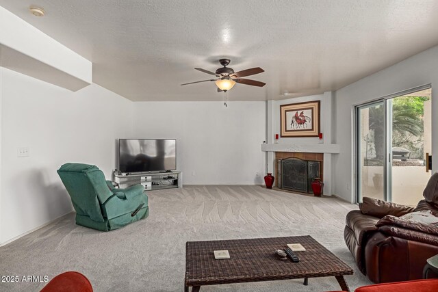 1146 W Sea Fog Dr, Gilbert, AZ 85233 - living room with carpet floors, a fireplace, and ceiling fan