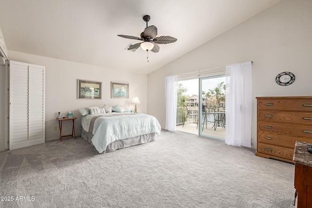 1146 W Sea Fog Dr, Gilbert, AZ 85233 - bedroom with access to outside, carpet, ceiling fan, and high vaulted ceiling