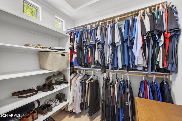 spacious closet with hardwood / wood-style flooring