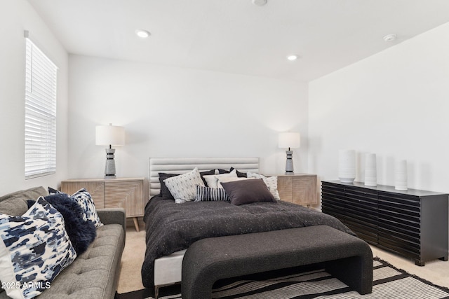 bedroom featuring recessed lighting and carpet flooring