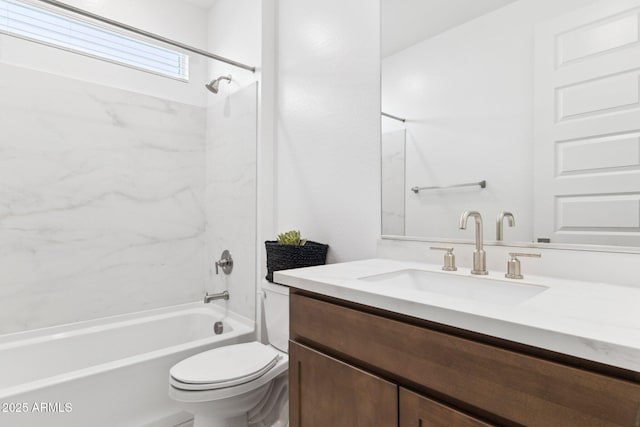 full bathroom with toilet, bathtub / shower combination, and vanity