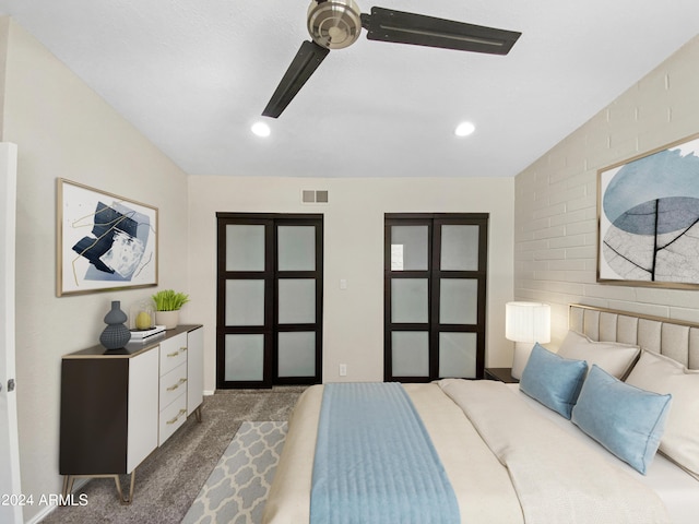 bedroom featuring ceiling fan and carpet floors