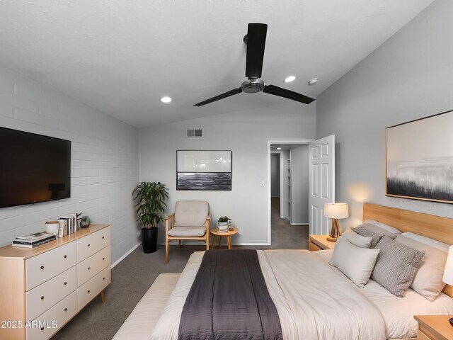 4925 N 73rd St Unit 4, Scottsdale, AZ 85251 - carpeted bedroom featuring lofted ceiling, baseboards, a ceiling fan, and recessed lighting