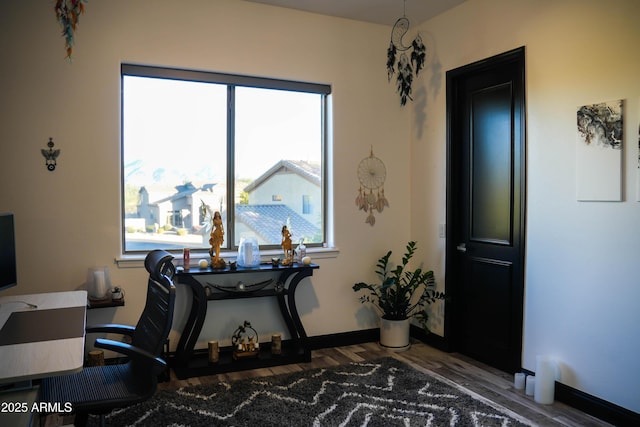 office with a wealth of natural light, baseboards, and wood finished floors