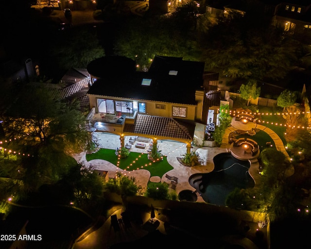 view of aerial view at night