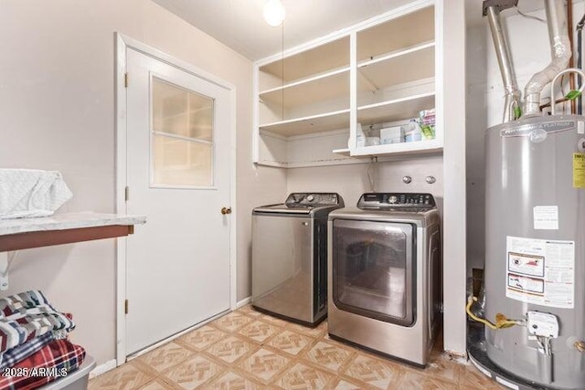 10448 W Caron Dr, Sun City, AZ 85351 - laundry room featuring water heater, independent washer and dryer, and light flooring