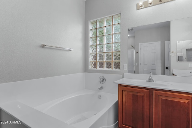 bathroom with vanity and a tub