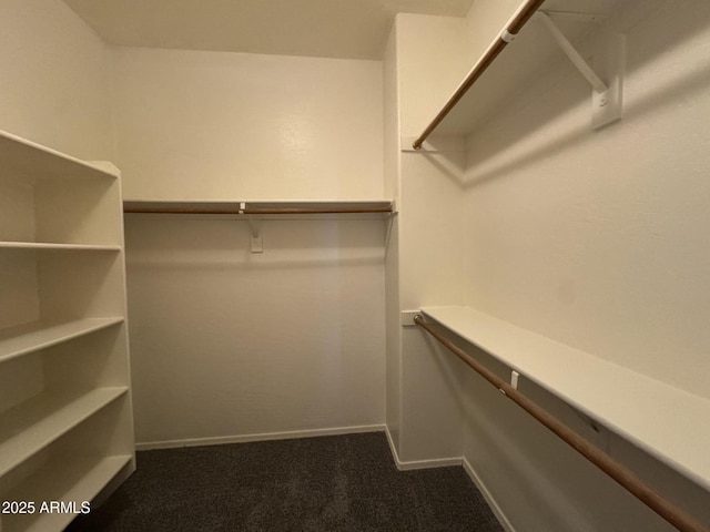 spacious closet featuring dark carpet