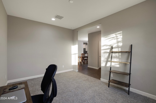 view of carpeted home office