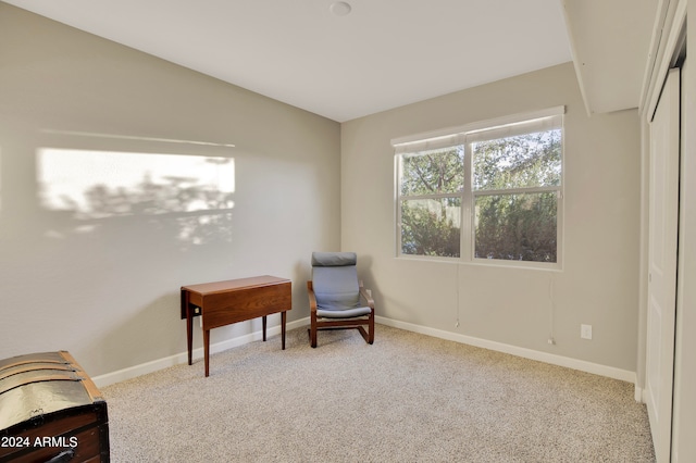 sitting room with carpet and lofted ceiling