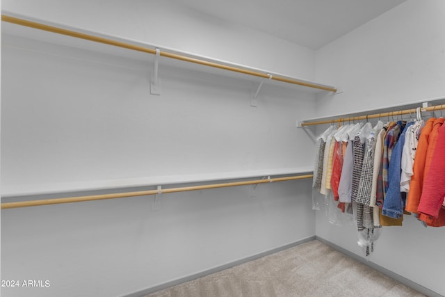 walk in closet with light carpet