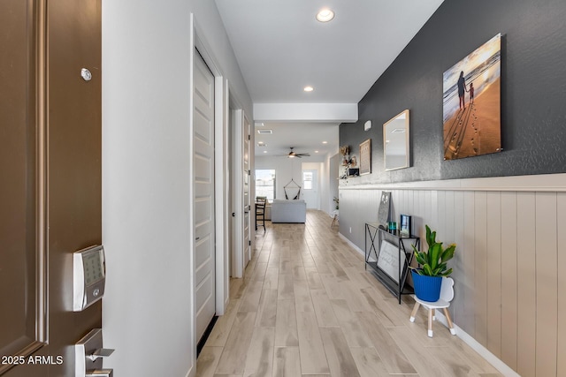 7694 W Desert Spoon Dr, Peoria, AZ 85383 - hall featuring recessed lighting, light wood-type flooring, and a wainscoted wall