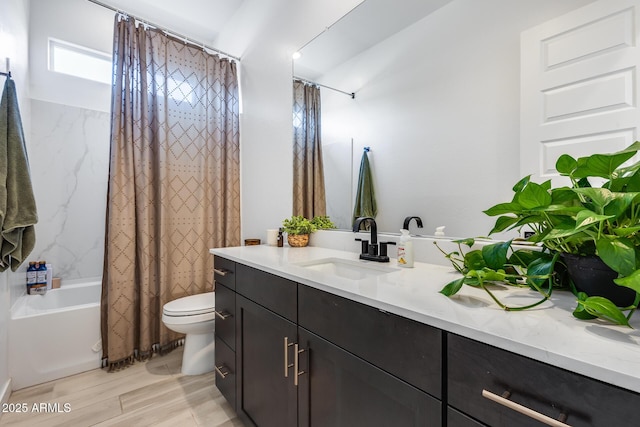 7694 W Desert Spoon Dr, Peoria, AZ 85383 - bathroom with vanity, toilet, shower / bath combination with curtain, and wood finished floors