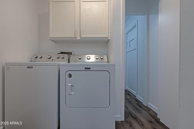 6044 W Augusta Ave, Glendale, AZ 85301 - washroom featuring independent washer and dryer, cabinet space, dark wood-type flooring, and baseboards