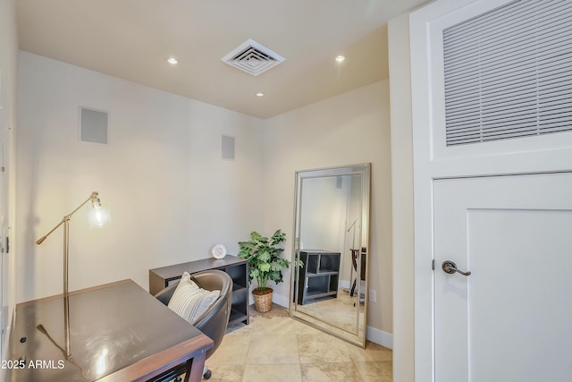 office with visible vents, baseboards, and recessed lighting