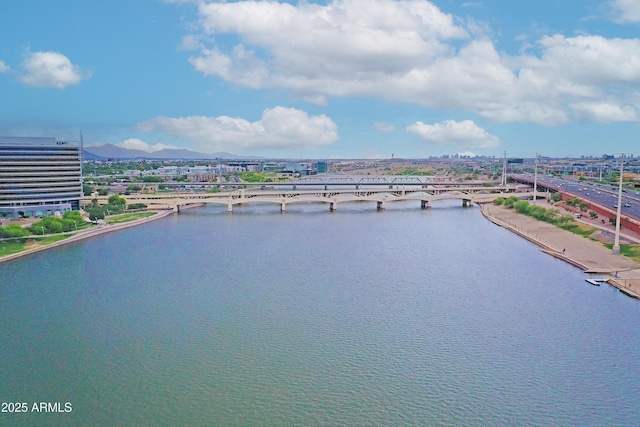 bird's eye view featuring a water view
