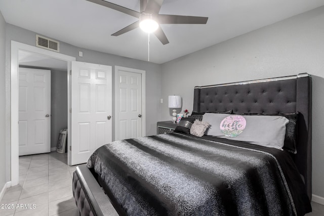 6701 W Catalina Dr, Phoenix, AZ 85033 - bedroom featuring a ceiling fan, baseboards, visible vents, and light tile patterned floors