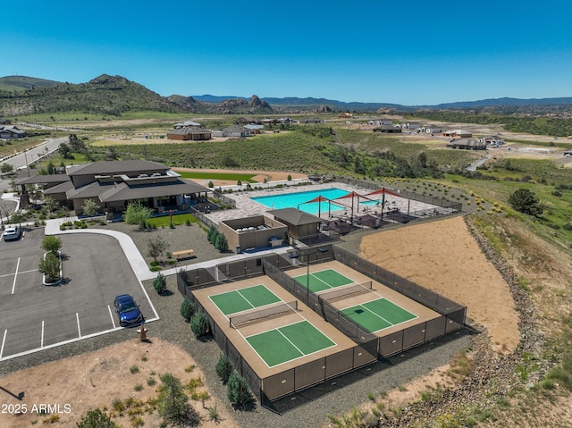 drone / aerial view with a mountain view