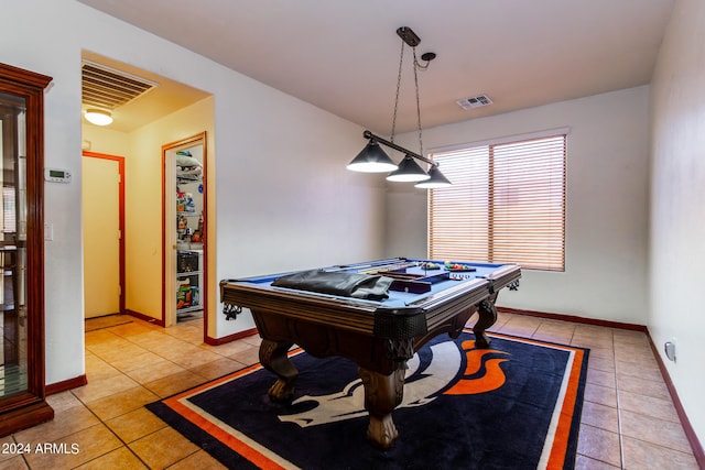 recreation room with pool table, visible vents, and light tile patterned floors