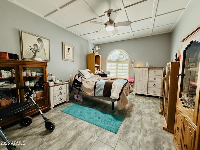 bedroom featuring ceiling fan and light wood-style flooring