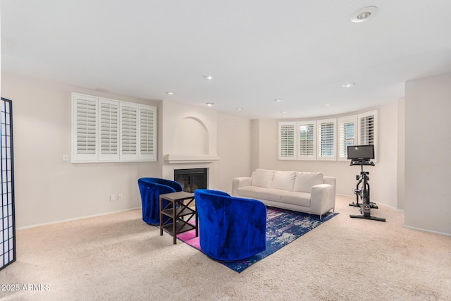 living room featuring light colored carpet