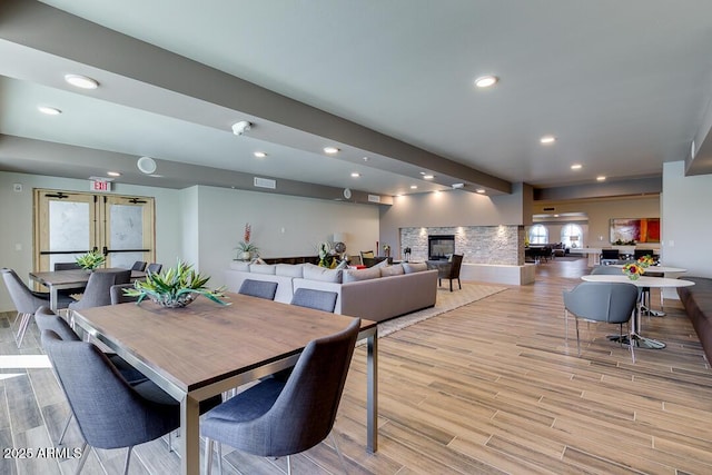 dining area with light hardwood / wood-style floors