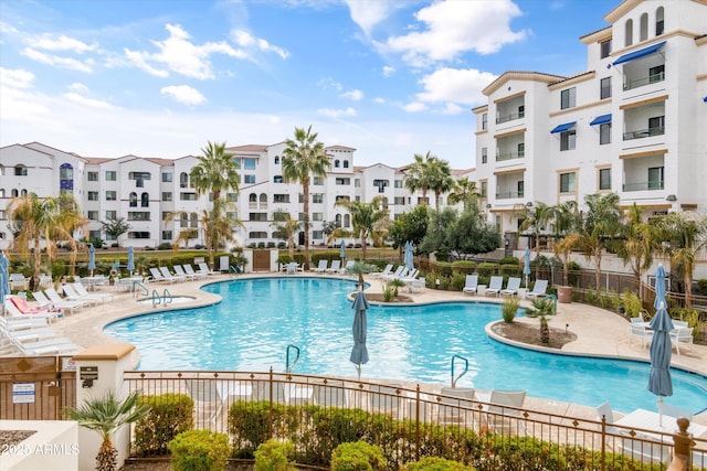 view of pool featuring a patio area